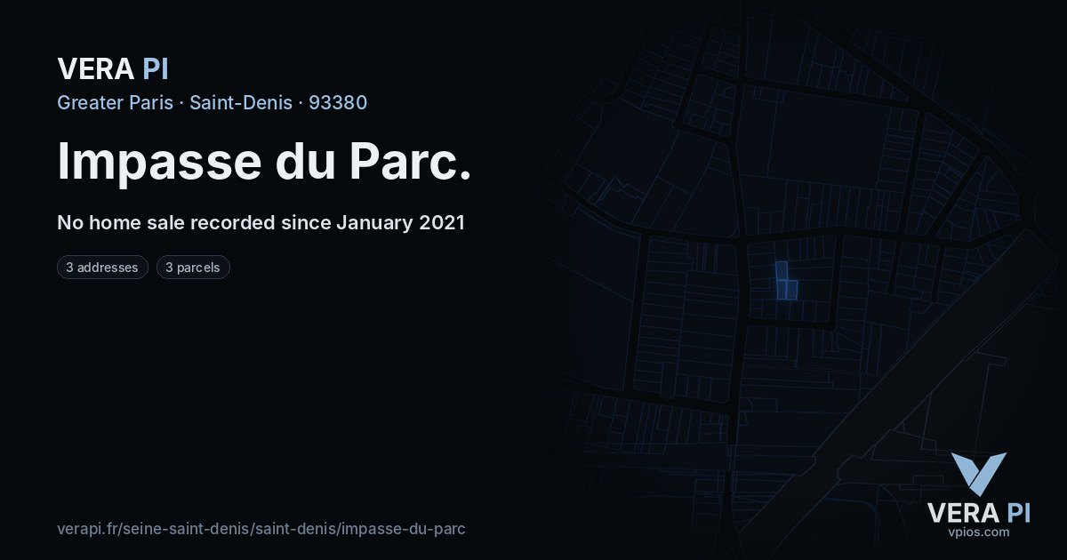 Impasse du Parc, Saint-Denis at night – every parcel coloured by the prices around it, the street's own parcels lit