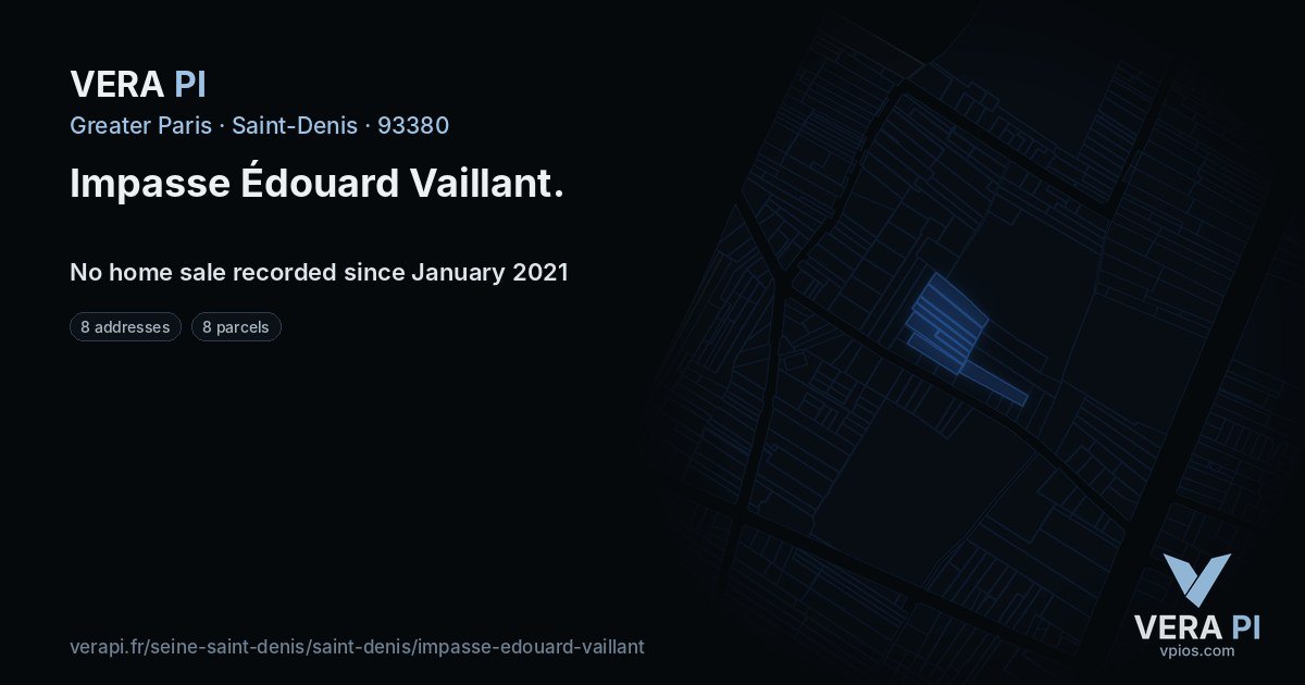 Impasse Édouard Vaillant, Saint-Denis at night – every parcel coloured by the prices around it, the street's own parcels lit