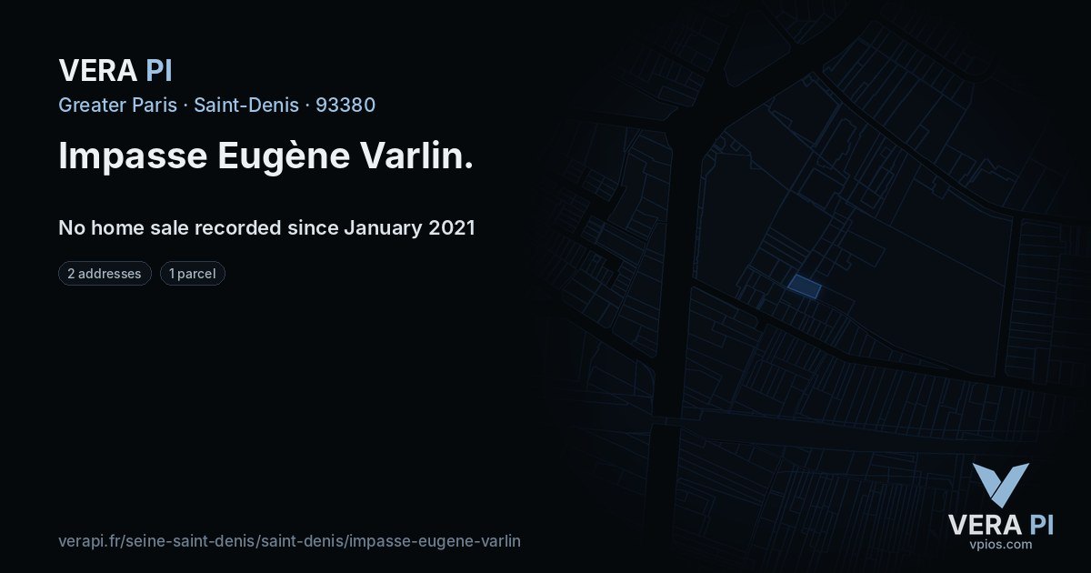 Impasse Eugène Varlin, Saint-Denis at night – every parcel coloured by the prices around it, the street's own parcels lit