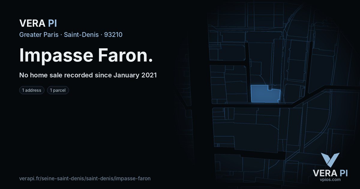 Impasse Faron, Saint-Denis at night – every parcel coloured by the prices around it, the street's own parcels lit