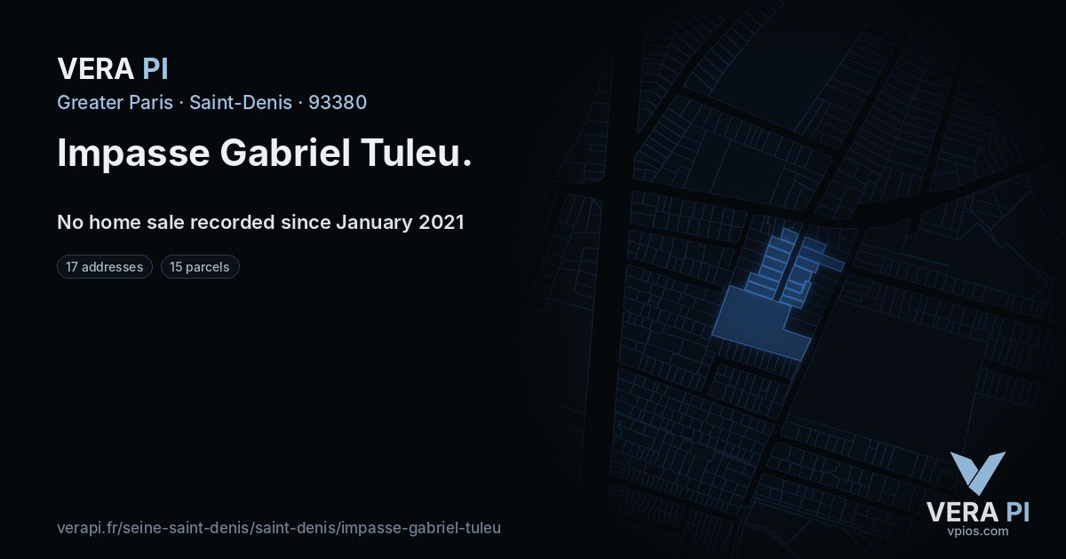 Impasse Gabriel Tuleu, Saint-Denis at night – every parcel coloured by the prices around it, the street's own parcels lit