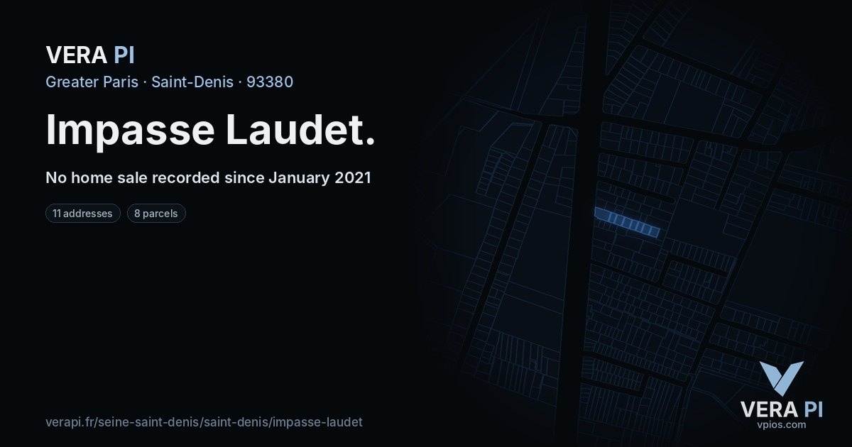 Impasse Laudet, Saint-Denis at night – every parcel coloured by the prices around it, the street's own parcels lit