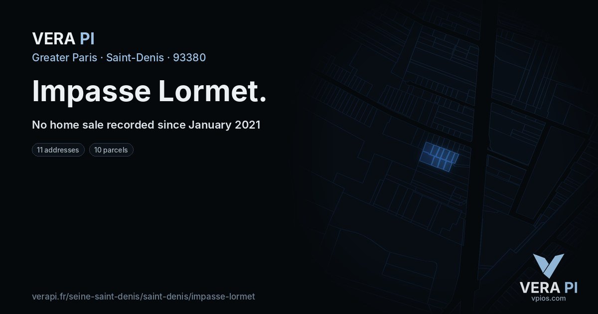Impasse Lormet, Saint-Denis at night – every parcel coloured by the prices around it, the street's own parcels lit