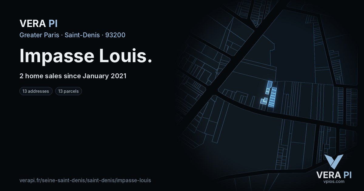 Impasse Louis, Saint-Denis at night – every parcel coloured by the prices around it, the street's own parcels lit