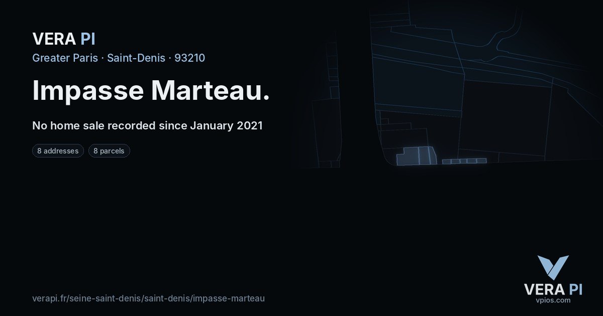 Impasse Marteau, Saint-Denis at night – every parcel coloured by the prices around it, the street's own parcels lit