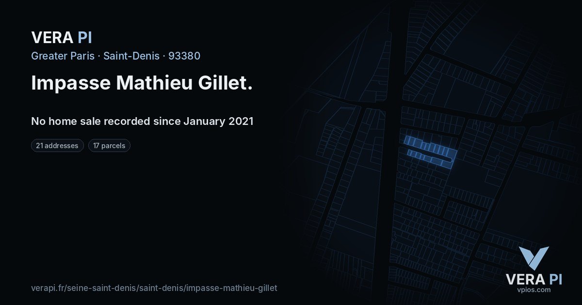 Impasse Mathieu Gillet, Saint-Denis at night – every parcel coloured by the prices around it, the street's own parcels lit