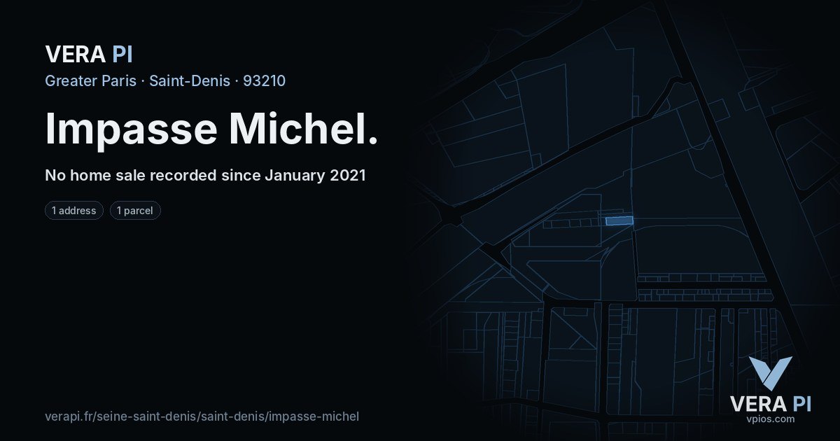 Impasse Michel, Saint-Denis at night – every parcel coloured by the prices around it, the street's own parcels lit