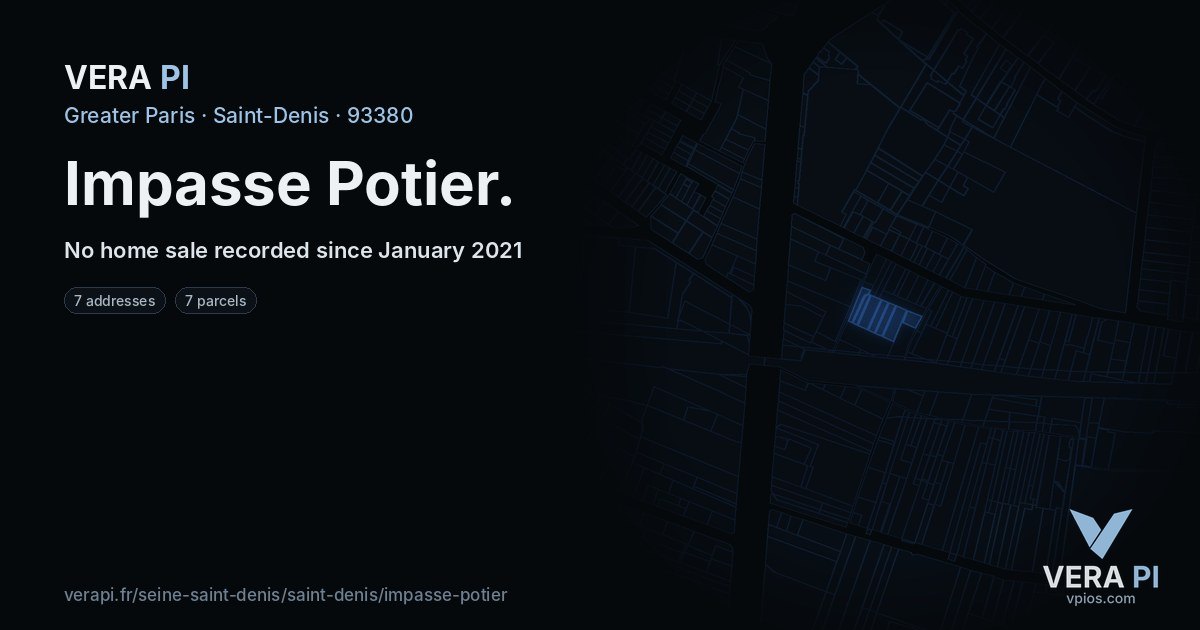 Impasse Potier, Saint-Denis at night – every parcel coloured by the prices around it, the street's own parcels lit