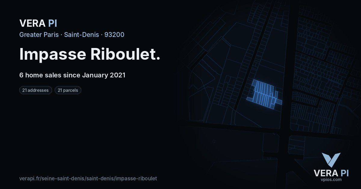 Impasse Riboulet, Saint-Denis at night – every parcel coloured by the prices around it, the street's own parcels lit