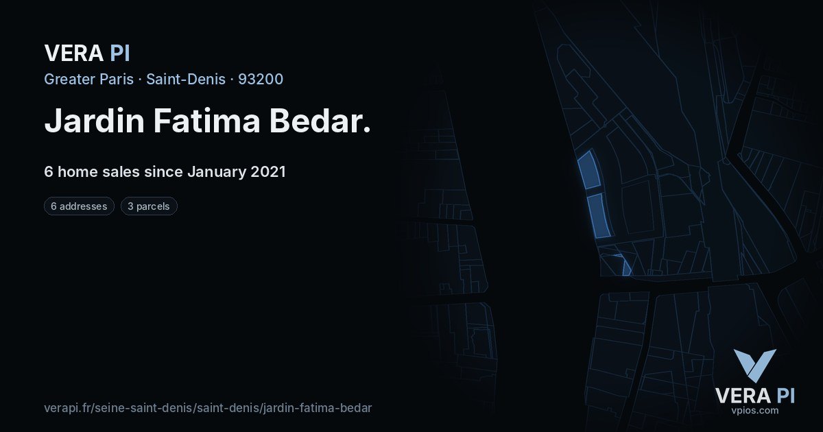 Jardin Fatima Bedar, Saint-Denis at night – every parcel coloured by the prices around it, the street's own parcels lit