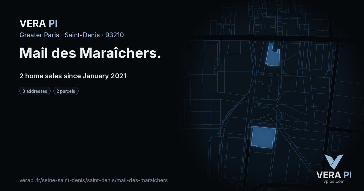 Mail des Maraîchers, Saint-Denis at night – every parcel coloured by the prices around it, the street's own parcels lit