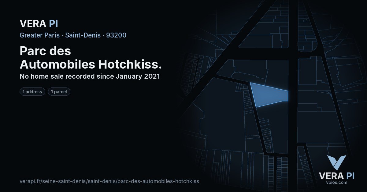 Parc des Automobiles Hotchkiss, Saint-Denis at night – every parcel coloured by the prices around it, the street's own parcels lit