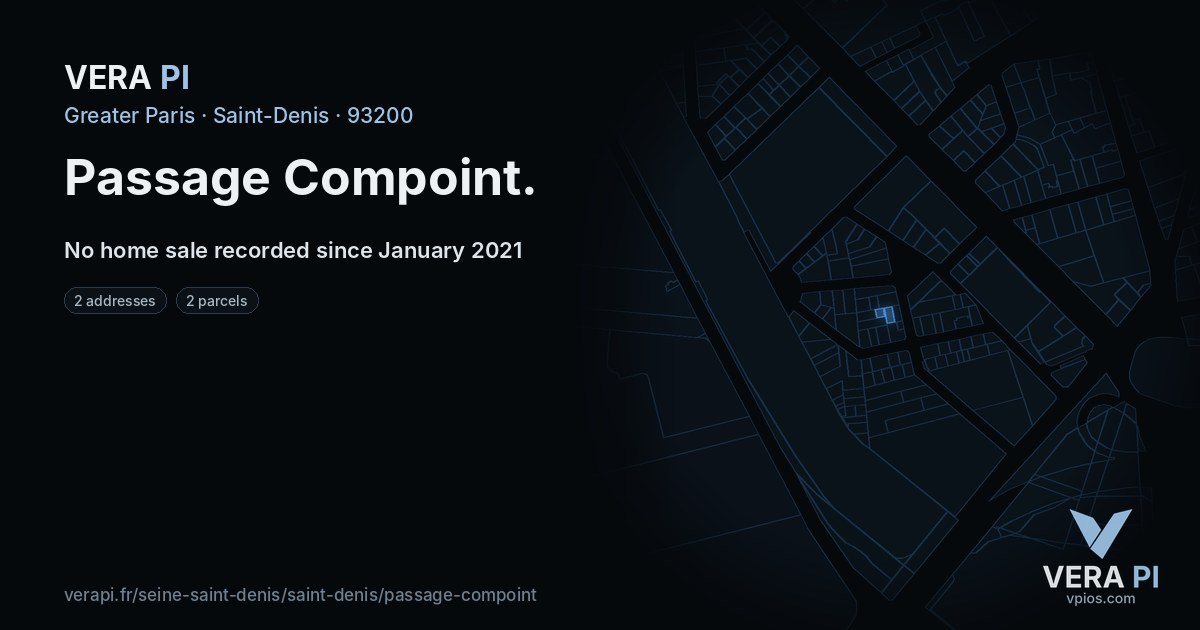 Passage Compoint, Saint-Denis at night – every parcel coloured by the prices around it, the street's own parcels lit
