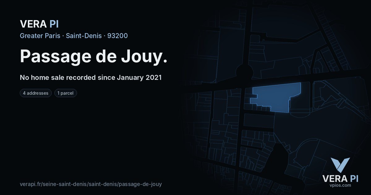 Passage de Jouy, Saint-Denis at night – every parcel coloured by the prices around it, the street's own parcels lit