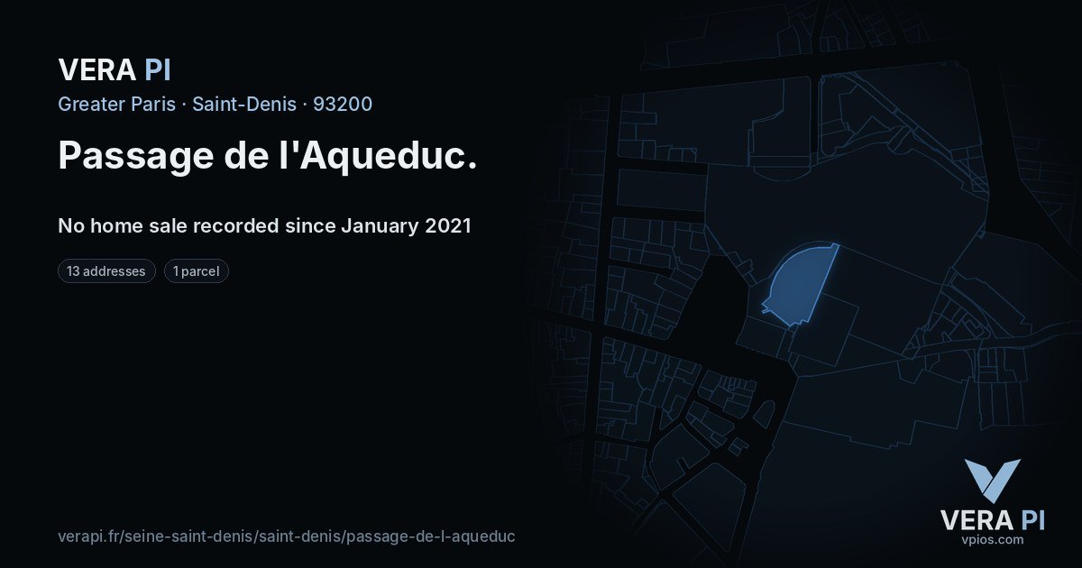 Passage de l'Aqueduc, Saint-Denis at night – every parcel coloured by the prices around it, the street's own parcels lit