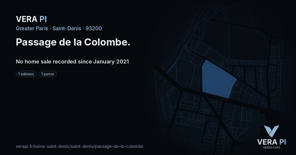 Passage de la Colombe, Saint-Denis at night – every parcel coloured by the prices around it, the street's own parcels lit
