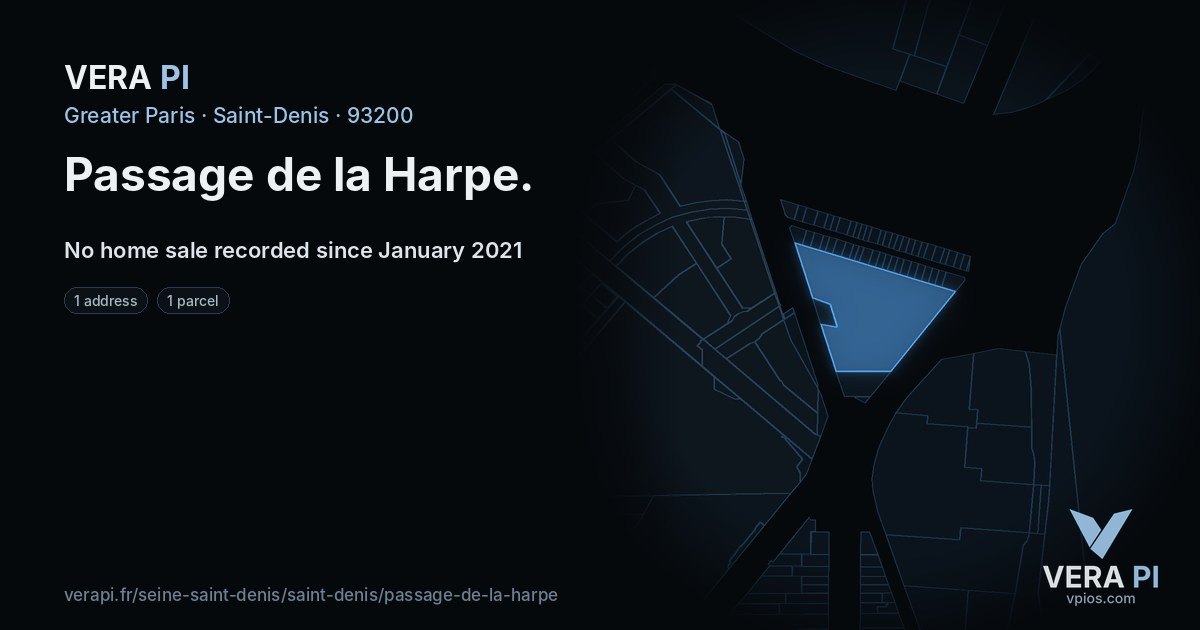 Passage de la Harpe, Saint-Denis at night – every parcel coloured by the prices around it, the street's own parcels lit