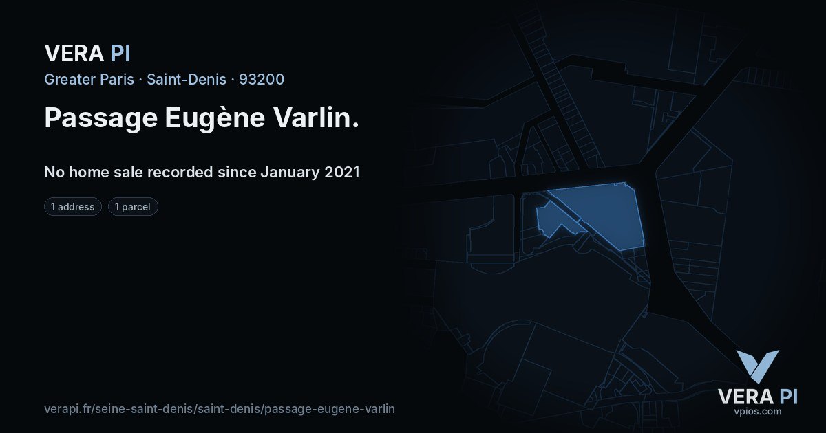 Passage Eugène Varlin, Saint-Denis at night – every parcel coloured by the prices around it, the street's own parcels lit