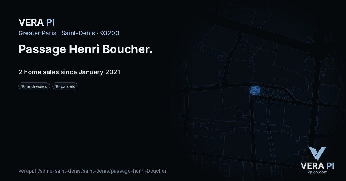 Passage Henri Boucher, Saint-Denis at night – every parcel coloured by the prices around it, the street's own parcels lit