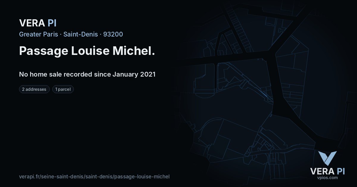 Passage Louise Michel, Saint-Denis at night – every parcel coloured by the prices around it, the street's own parcels lit