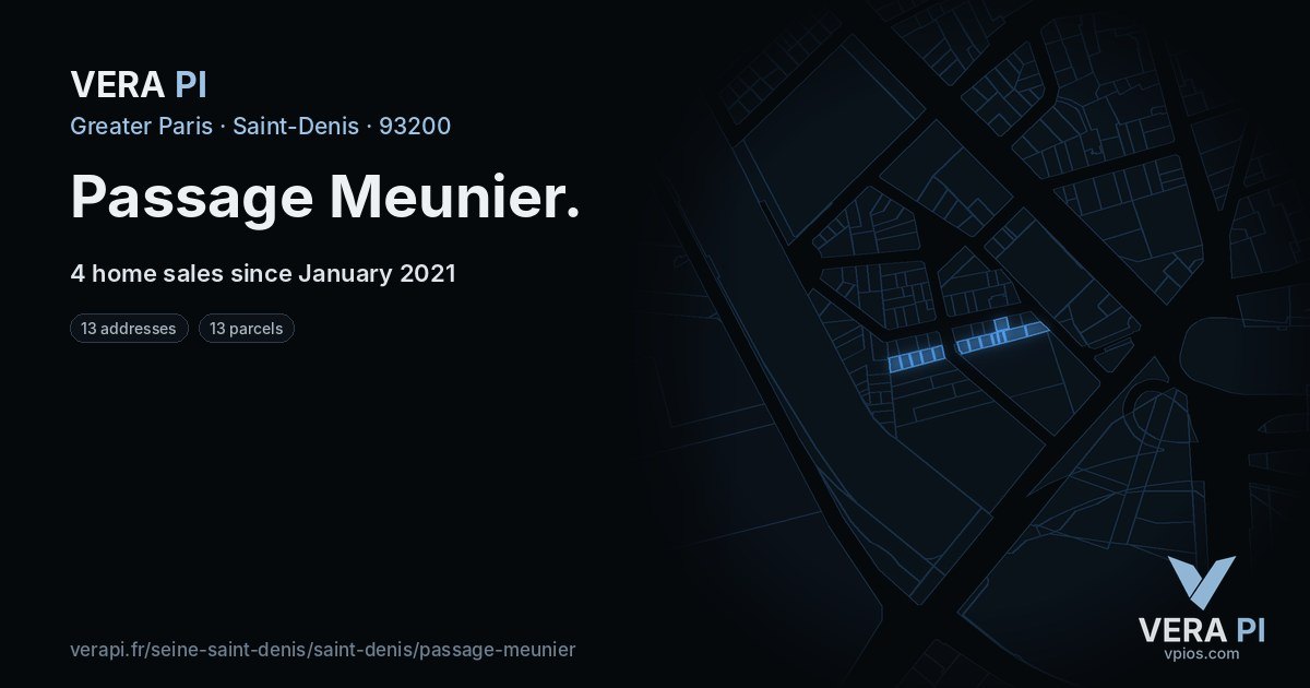 Passage Meunier, Saint-Denis at night – every parcel coloured by the prices around it, the street's own parcels lit