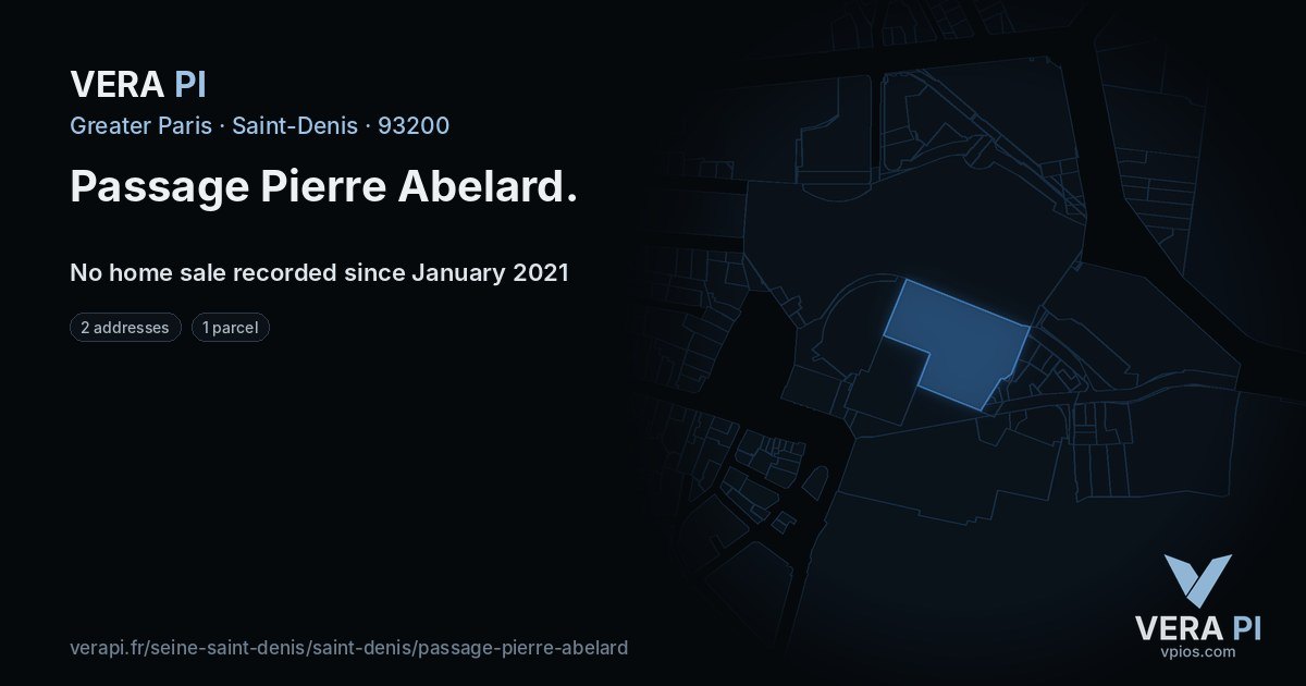 Passage Pierre Abelard, Saint-Denis at night – every parcel coloured by the prices around it, the street's own parcels lit