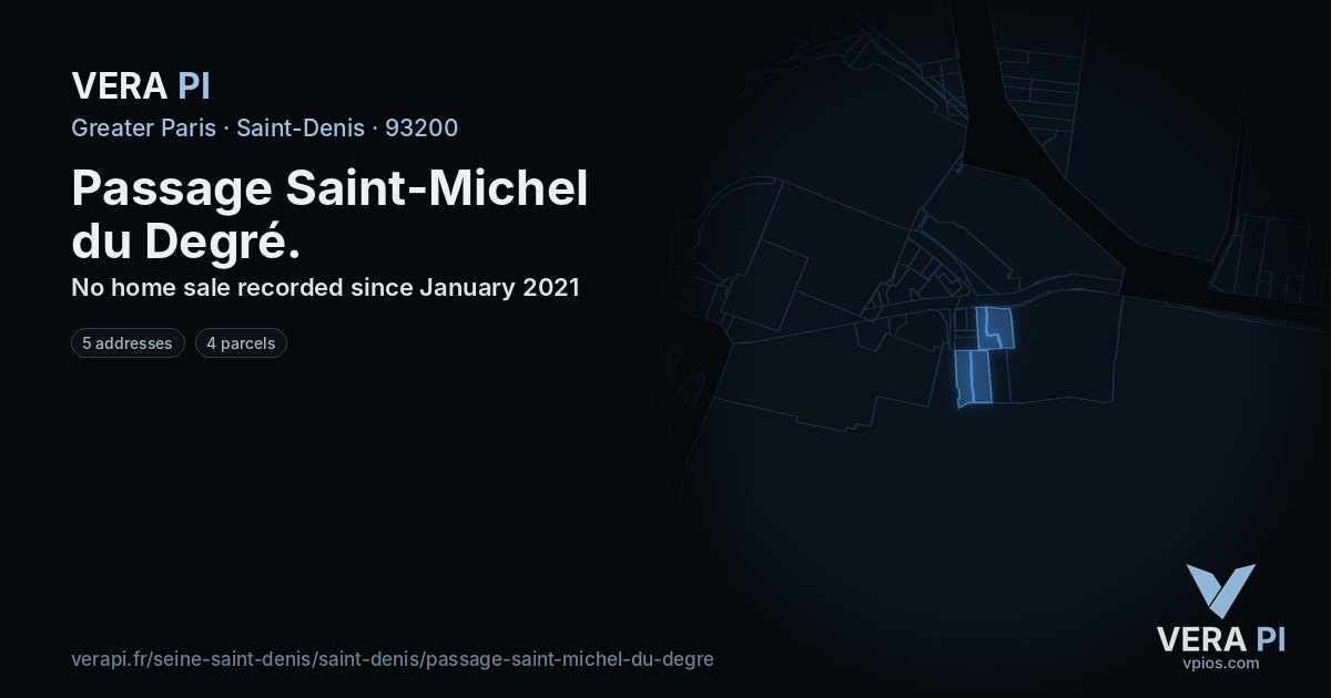 Passage Saint-Michel du Degré, Saint-Denis at night – every parcel coloured by the prices around it, the street's own parcels lit