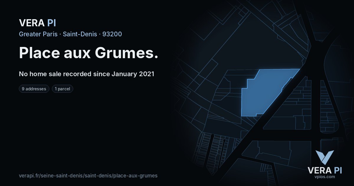 Place aux Grumes, Saint-Denis at night – every parcel coloured by the prices around it, the street's own parcels lit