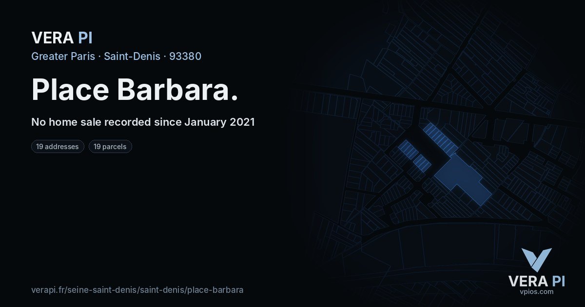 Place Barbara, Saint-Denis at night – every parcel coloured by the prices around it, the street's own parcels lit