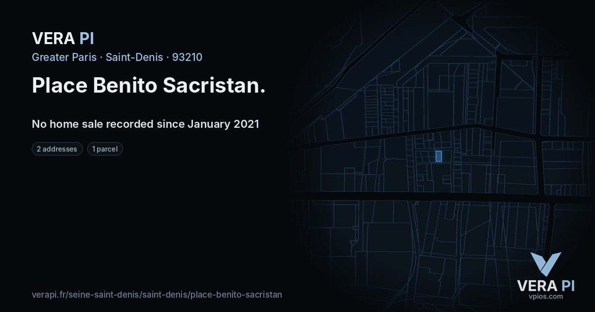 Place Benito Sacristan, Saint-Denis at night – every parcel coloured by the prices around it, the street's own parcels lit