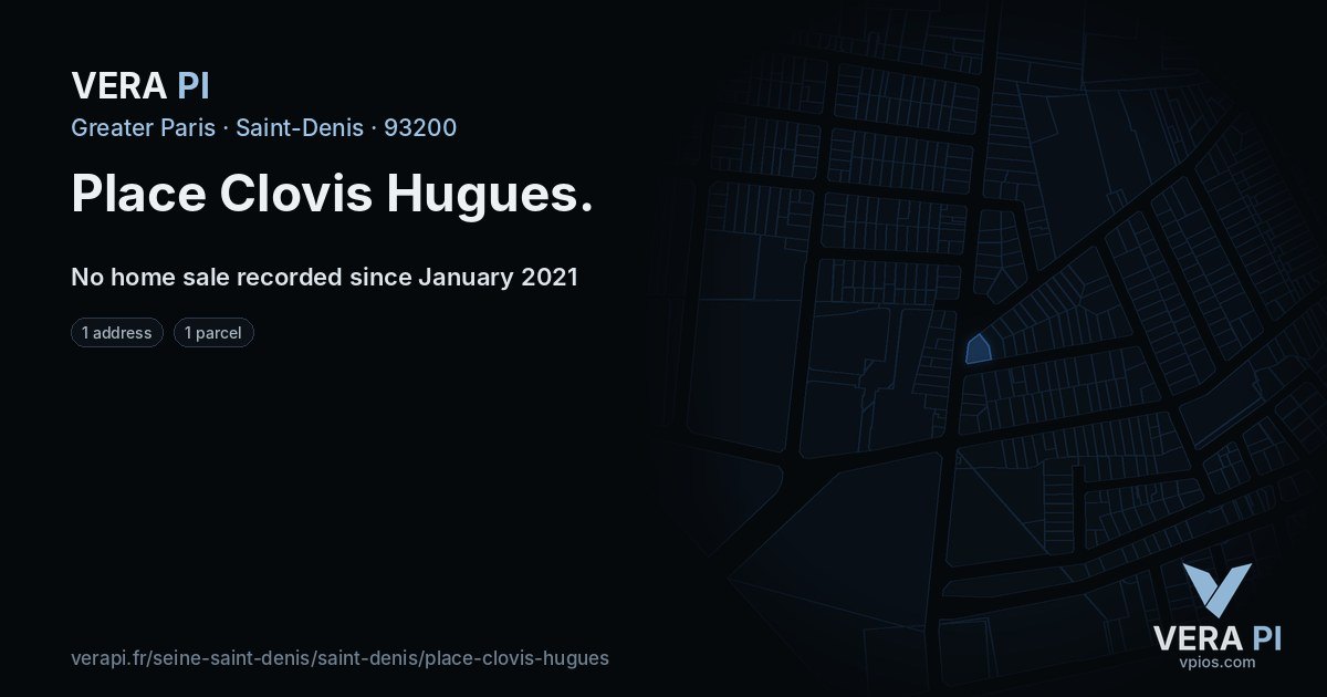 Place Clovis Hugues, Saint-Denis at night – every parcel coloured by the prices around it, the street's own parcels lit