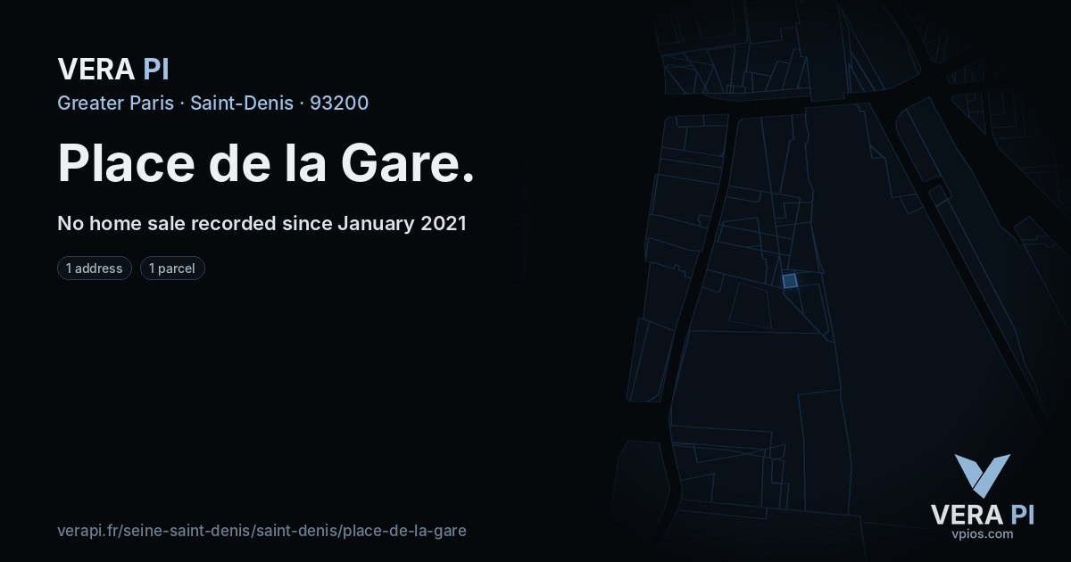 Place de la Gare, Saint-Denis at night – every parcel coloured by the prices around it, the street's own parcels lit
