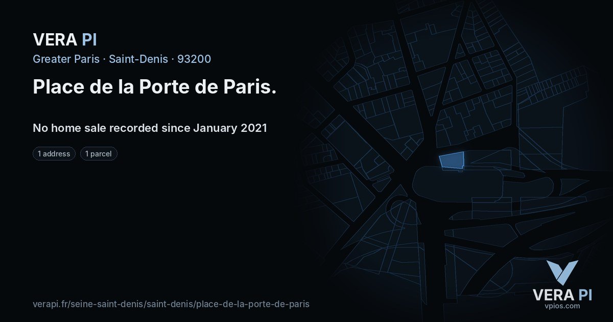 Place de la Porte de Paris, Saint-Denis at night – every parcel coloured by the prices around it, the street's own parcels lit