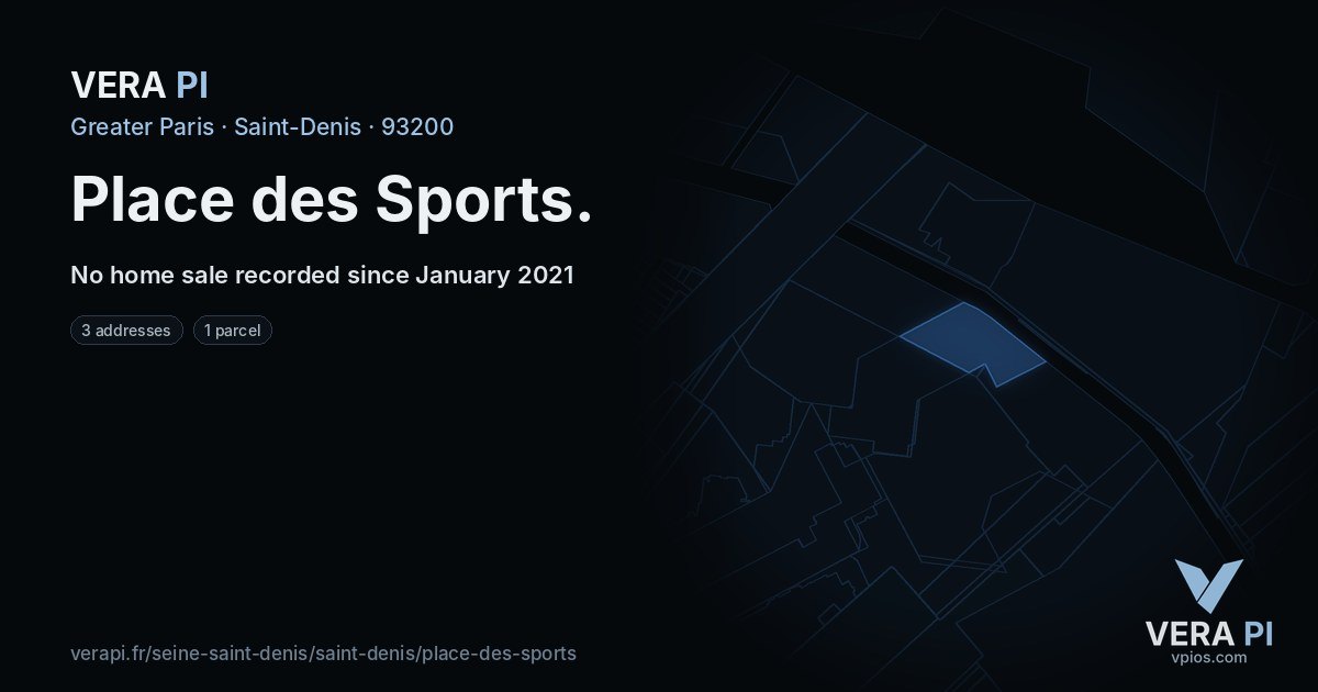 Place des Sports, Saint-Denis at night – every parcel coloured by the prices around it, the street's own parcels lit