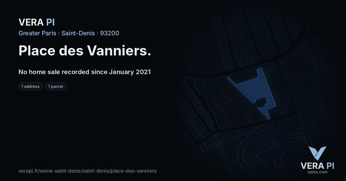Place des Vanniers, Saint-Denis at night – every parcel coloured by the prices around it, the street's own parcels lit