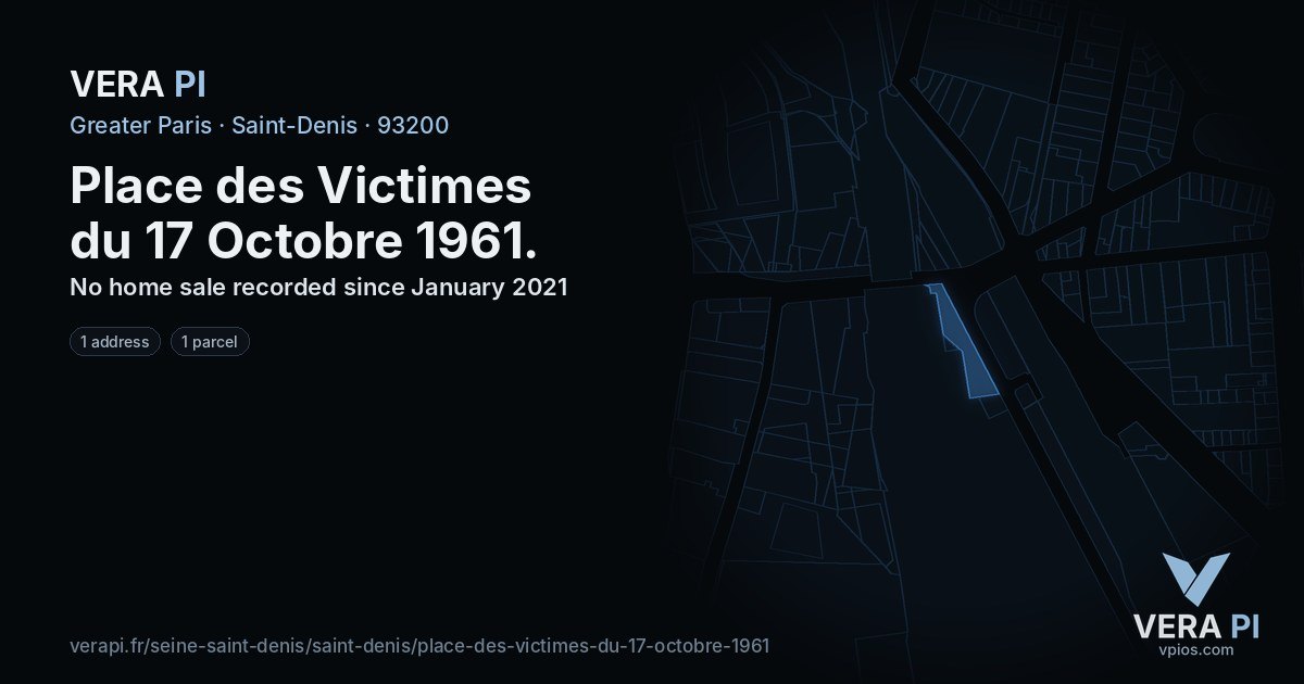 Place des Victimes du 17 Octobre 1961, Saint-Denis at night – every parcel coloured by the prices around it, the street's own parcels lit