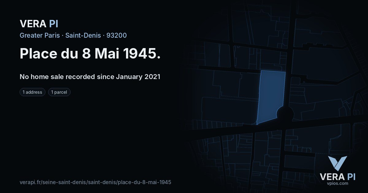 Place du 8 Mai 1945, Saint-Denis at night – every parcel coloured by the prices around it, the street's own parcels lit