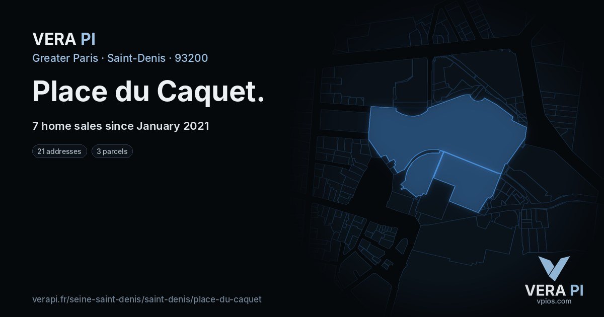 Place du Caquet, Saint-Denis at night – every parcel coloured by the prices around it, the street's own parcels lit