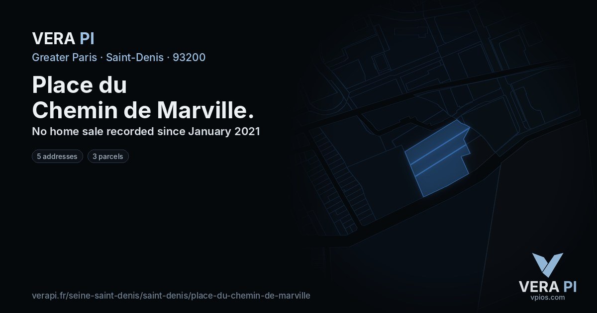 Place du Chemin de Marville, Saint-Denis at night – every parcel coloured by the prices around it, the street's own parcels lit