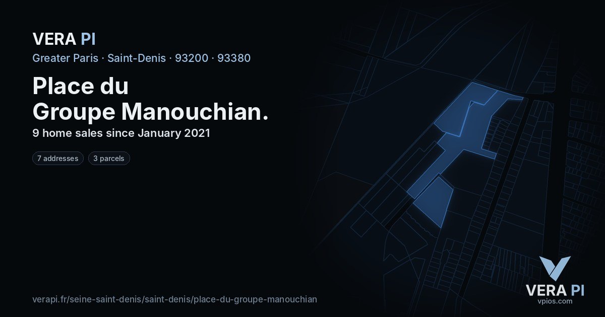 Place du Groupe Manouchian, Saint-Denis at night – every parcel coloured by the prices around it, the street's own parcels lit
