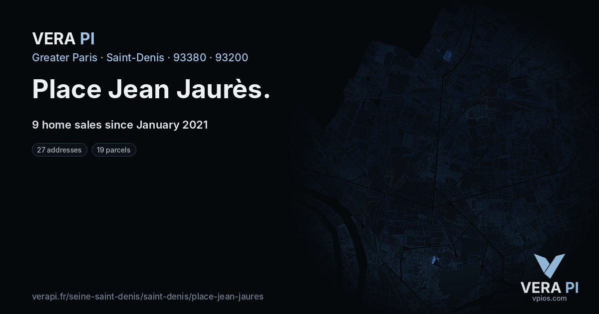 Place Jean Jaurès, Saint-Denis at night – every parcel coloured by the prices around it, the street's own parcels lit