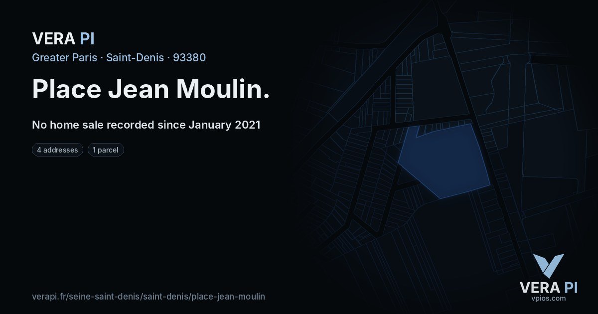 Place Jean Moulin, Saint-Denis at night – every parcel coloured by the prices around it, the street's own parcels lit