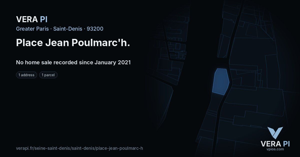 Place Jean Poulmarc'h, Saint-Denis at night – every parcel coloured by the prices around it, the street's own parcels lit