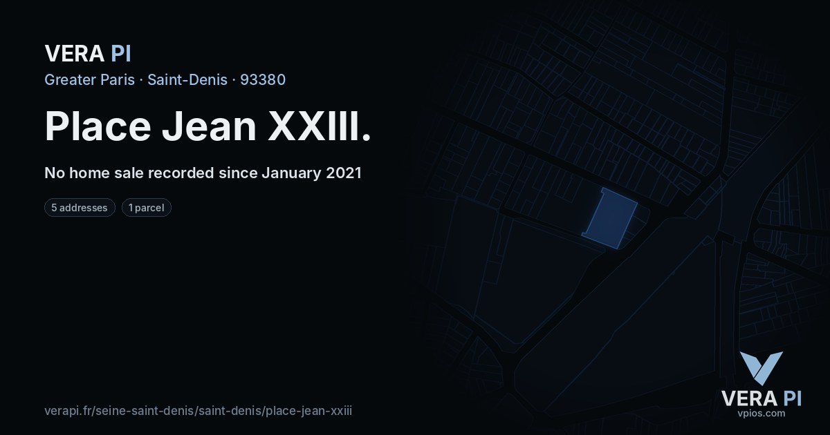 Place Jean XXIII, Saint-Denis at night – every parcel coloured by the prices around it, the street's own parcels lit