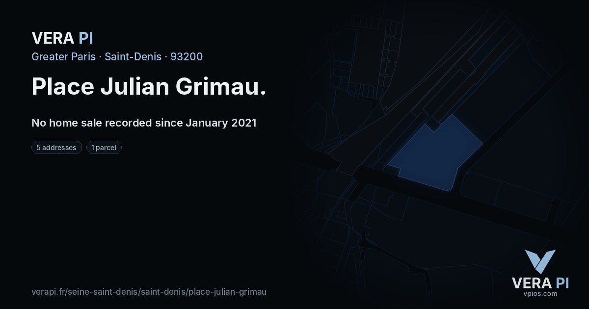 Place Julian Grimau, Saint-Denis at night – every parcel coloured by the prices around it, the street's own parcels lit