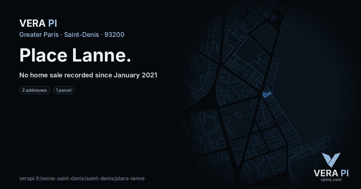 Place Lanne, Saint-Denis at night – every parcel coloured by the prices around it, the street's own parcels lit