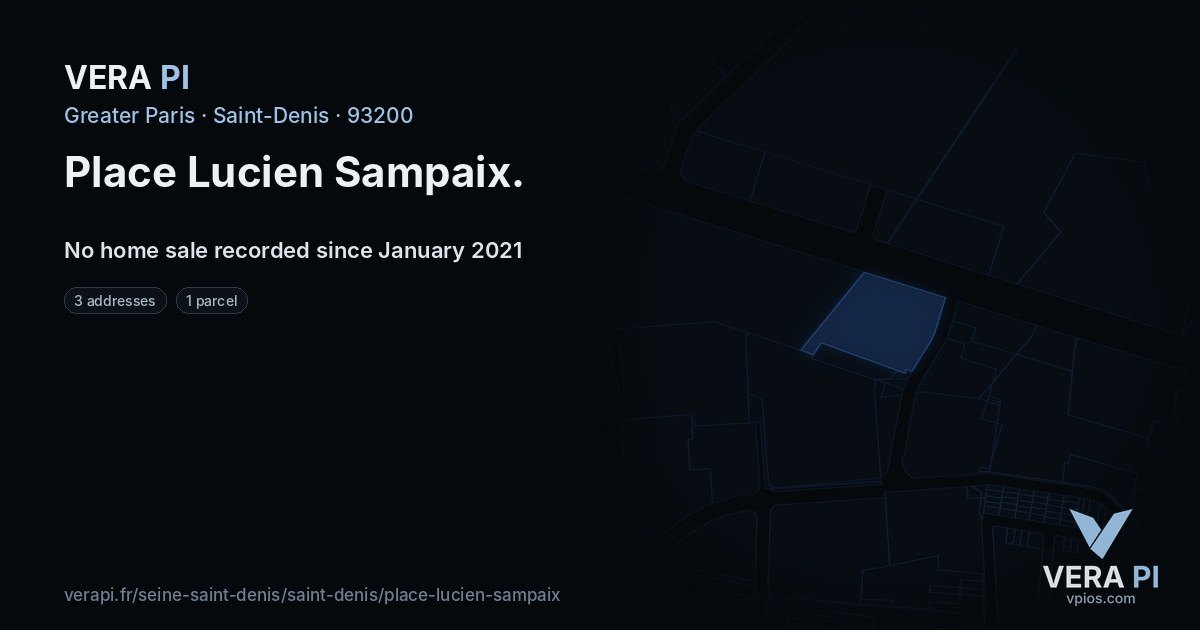 Place Lucien Sampaix, Saint-Denis at night – every parcel coloured by the prices around it, the street's own parcels lit