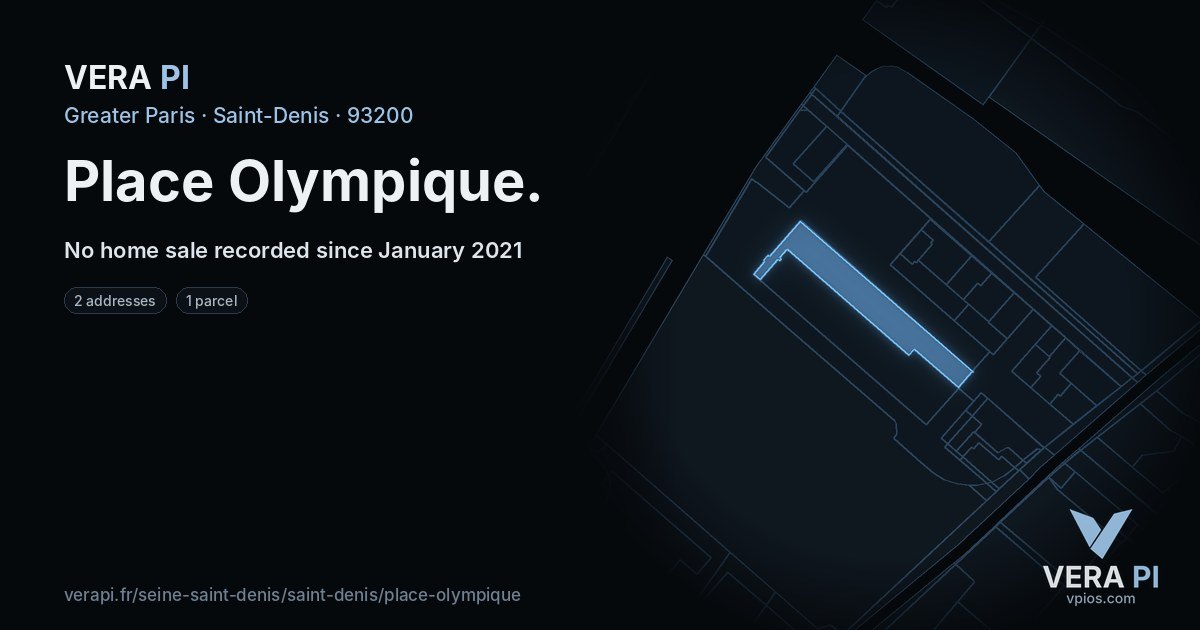 Place Olympique, Saint-Denis at night – every parcel coloured by the prices around it, the street's own parcels lit
