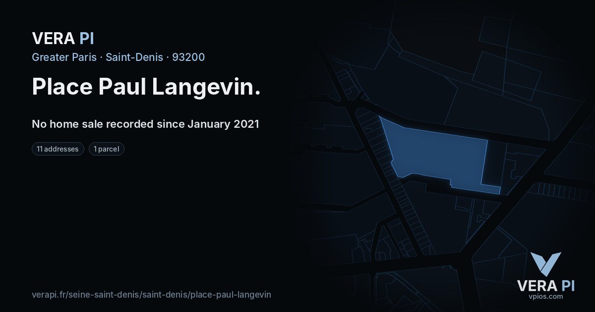 Place Paul Langevin, Saint-Denis at night – every parcel coloured by the prices around it, the street's own parcels lit