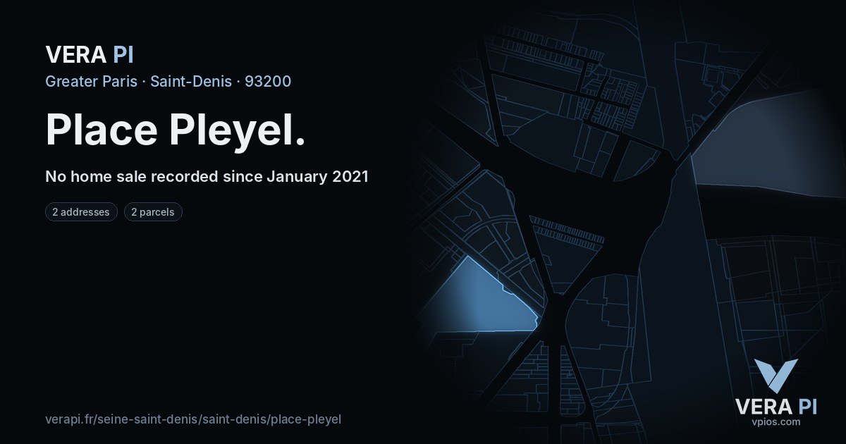 Place Pleyel, Saint-Denis at night – every parcel coloured by the prices around it, the street's own parcels lit